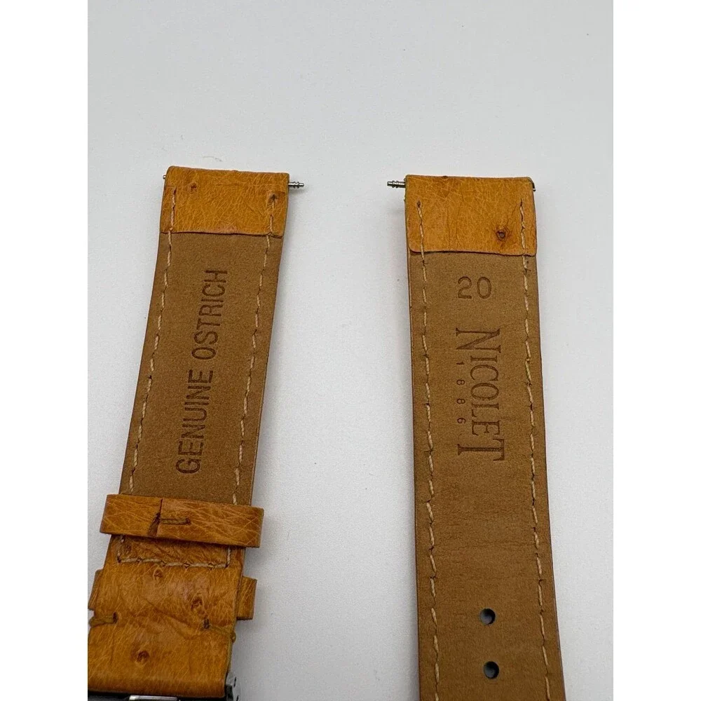 OEM Nicolet 1886 Tan Genuine Ostrich Leather Watch Strap 20mm Deployment Clasp